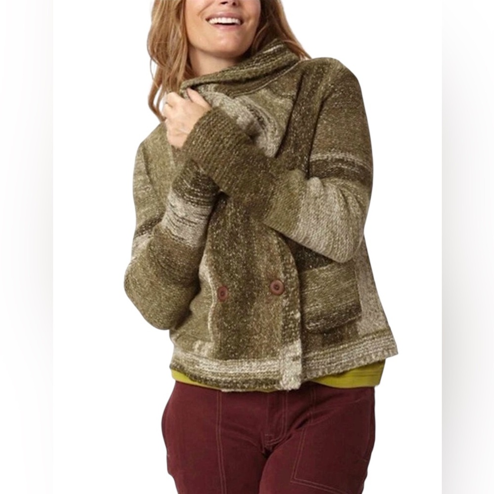 Royal Robbins Wool Blend Chunky Knit Sweater  Double Button Green Pockets L